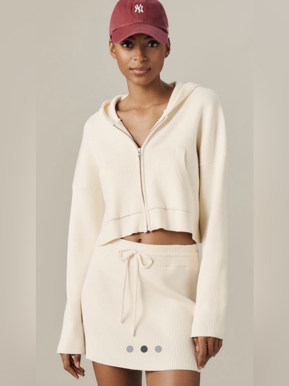 NEW L Space Jet Set Sweater Cropped Zip Up Ribbed Cream Hoody Small Boxy Beach